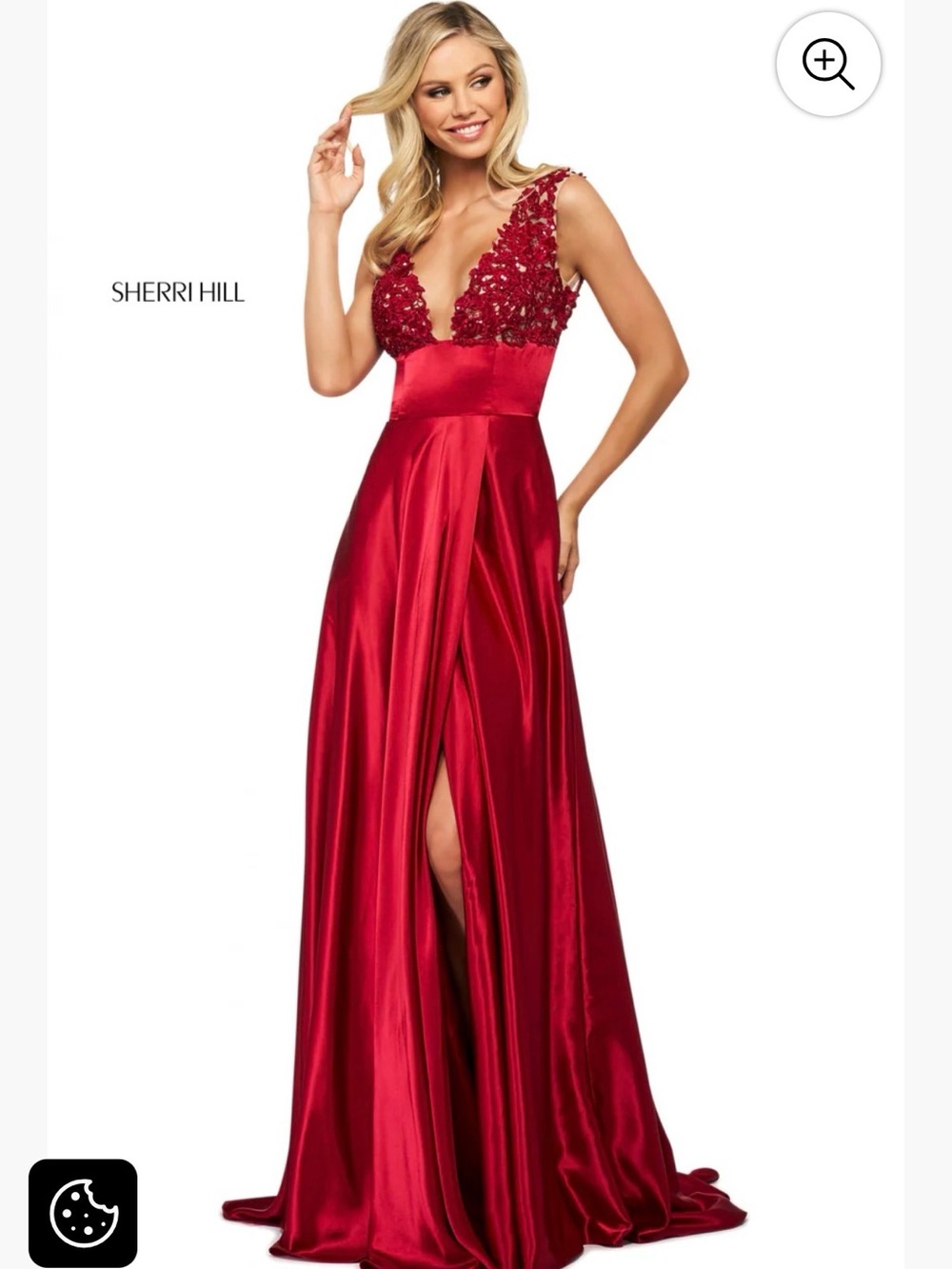 Sherri Hill Red Lace Bodice Satin Prom Gown